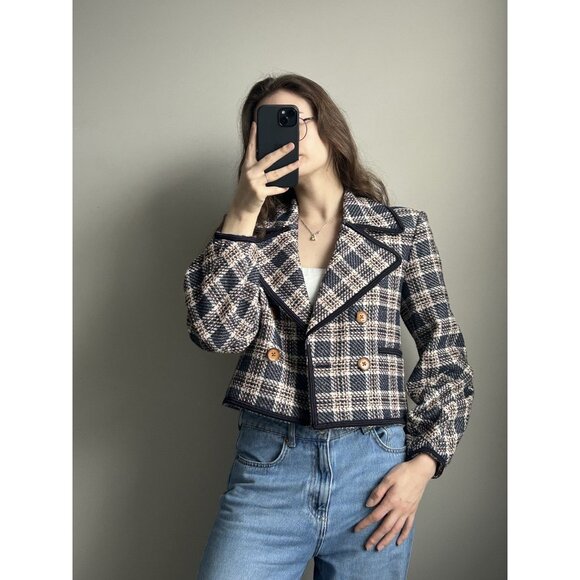 Veronica Beard Aise Plaid Seamed Cropped Tweed Jacket Size 4 – Designer Tailored - Picture 10 of 10